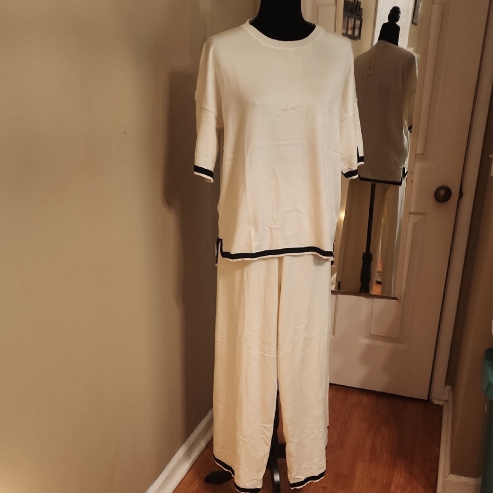 White and Black Trim Two-Piece Lounge Set